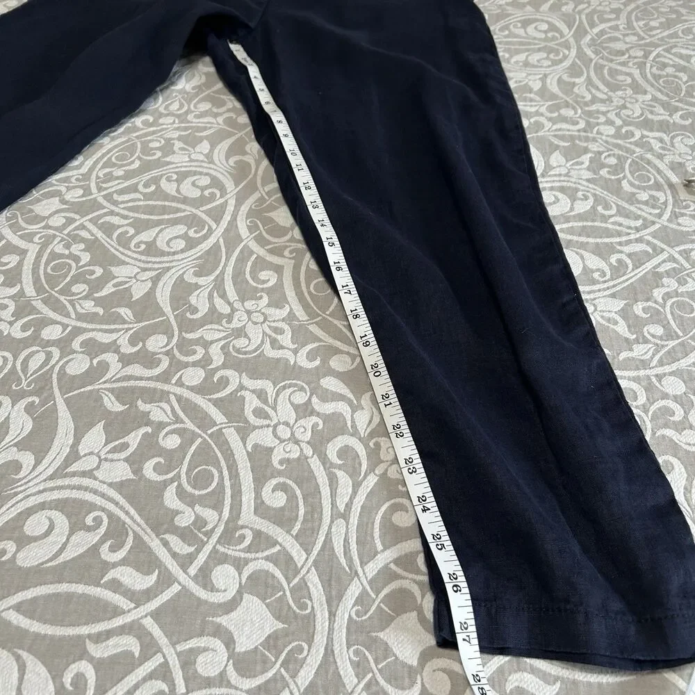 H&M Pants Women 10 Navy Linen Drawstring Elastic Taper Pocket Comfy Beachy Boho
